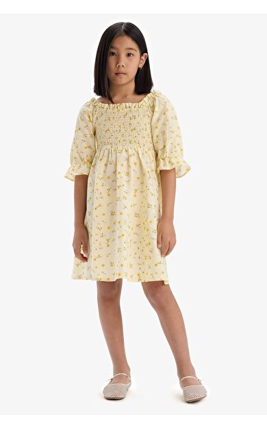 Kız Çocuk Desenli Pamuklu Kısa Kollu Elbise