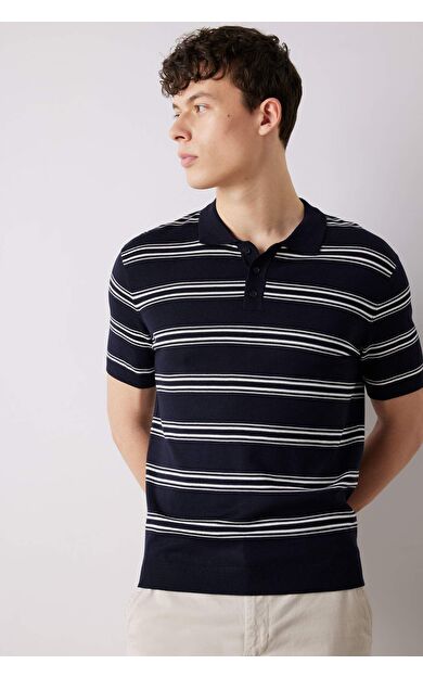 DeFacto Regular Fit Çizgili Kısa Kollu Triko Polo Tişört