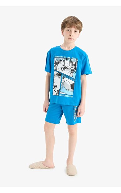 DeFacto Erkek Çocuk Pijama Takımı Baskılı Kısa Kollu Üst Beli Lastikli Şort E2695A825HSBE381