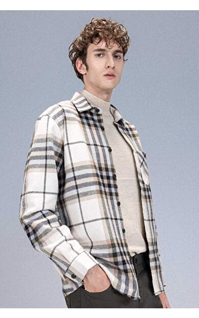DeFacto Regular Fit Polo Yaka Kareli Flanel Uzun Kollu Gömlek E2763AX24WNBG193