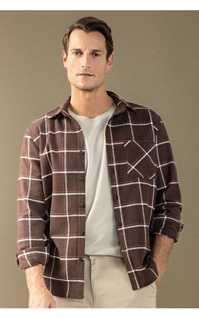 DeFacto Regular Fit Polo Yaka Kareli Flanel Uzun Kollu Gömlek E2763AX24WNBN336