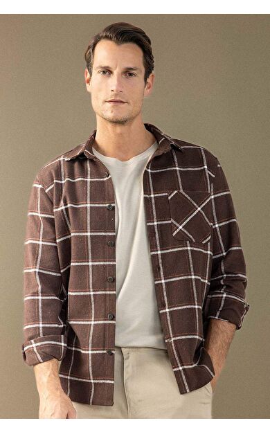 DeFacto Regular Fit Polo Yaka Kareli Flanel Uzun Kollu Gömlek E2763AX24WNBN336