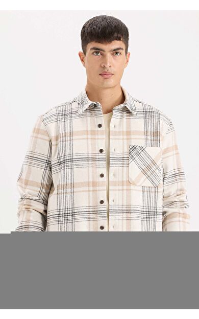 DeFacto Regular Fit Polo Yaka Kareli Flanel Uzun Kollu Gömlek E2763AX24WNER98