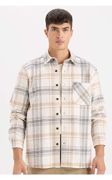 DeFacto Regular Fit Polo Yaka Kareli Flanel Uzun Kollu Gömlek E2763AX24WNER98