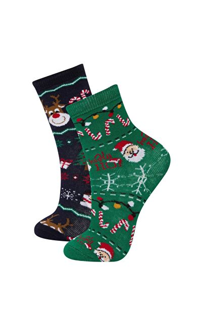 DeFacto Erkek Çocuk Yılbaşı Temalı 2'li Pamuklu Uzun Çorap E2766A8NSKR1