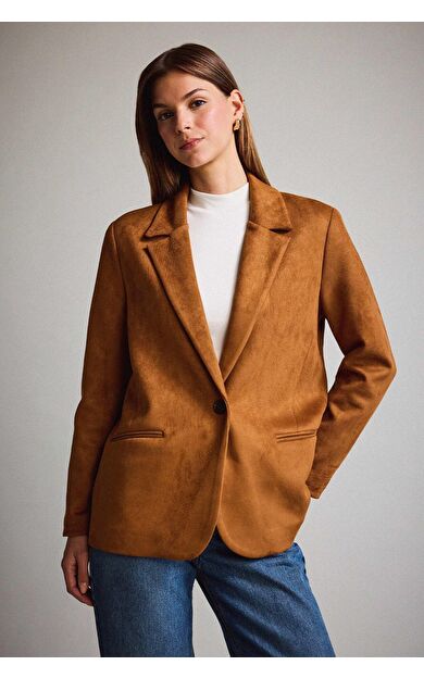 DeFacto Oversize Geniş Kalıp Ceket Yaka Süet Blazer Ceket