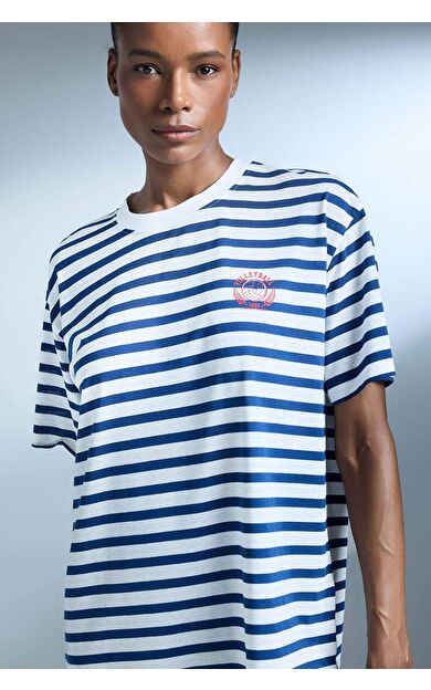 DeFactoFit Oversize Geniş Kalıp Bisiklet Yaka Slogan Baskılı Sporcu Kısa Kollu Tişört E2782AX25SMNV131