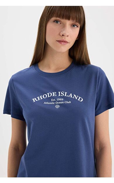 DeFacto Regular Fit Bisiklet Yaka Slogan Baskılı Penye Kısa Kollu Tişört E2792AX25SPIN231