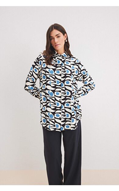 Relax Fit Desenli Uzun Kollu GömlekTunik