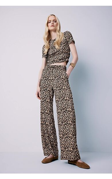 DeFacto Straight Fit Leopar Desenli Cepli Bürümcük Pantolon