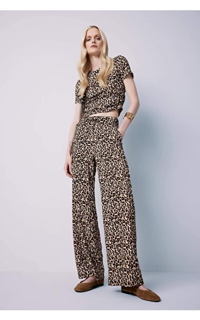 DeFacto Straight Fit Leopar Desenli Cepli Bürümcük Pantolon