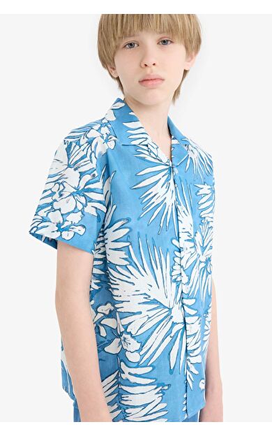 DeFacto Erkek Çocuk Oversize Geniş Kalıp Polo Yaka Desenli Kısa Kollu Gömlek E2905A825SMBE281