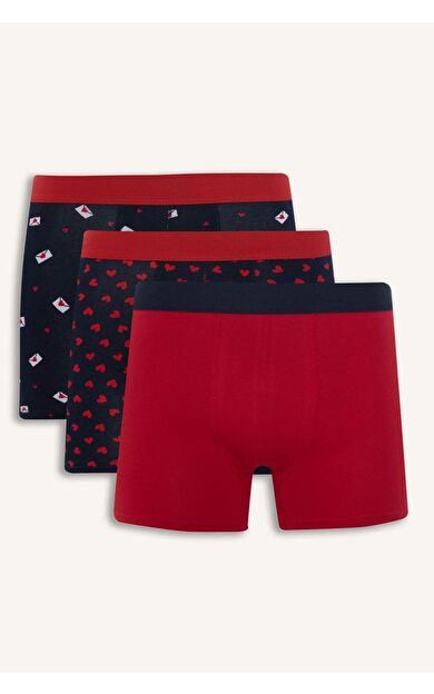 DeFacto Regular Fıt Kalp Desenli 3'lü Boxer