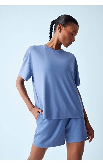 DeFactoFit Oversize Geniş Kalıp Bisiklet Yaka Sporcu Modal Kısa Kollu Tişört E2932AX25SMIN34