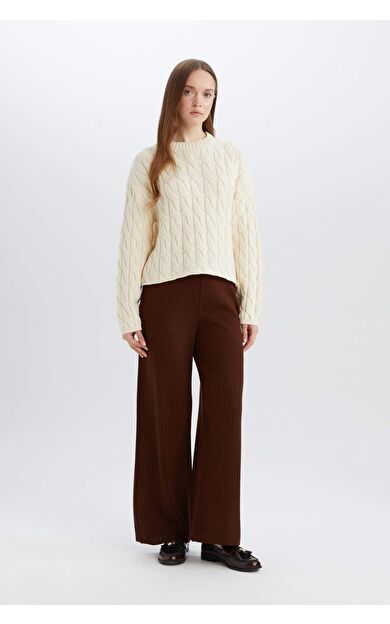 Relax Fit Triko Pantolon Geniş Bol Paça Basic Düz Esnek Belli