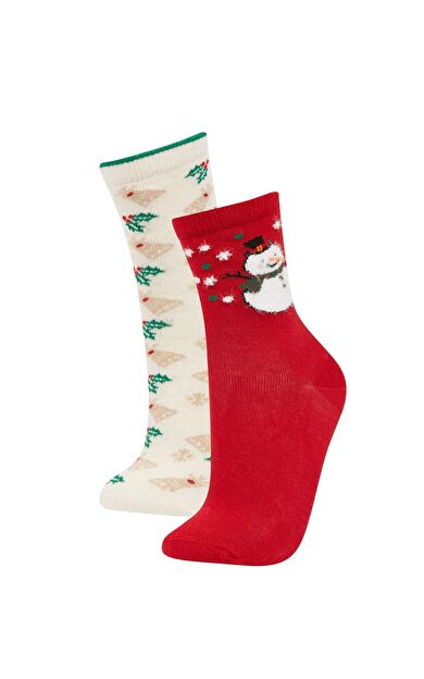 DeFacto Kız Çocuk Yılbaşı Temalı 2'li Pamuklu Uzun Çorap E2957A8NSKR1