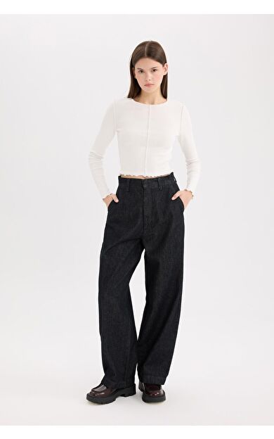 DeFacto Baggy Fit Yüksek Bel Uzun Jean Pantolon E2966AX25SPNM34