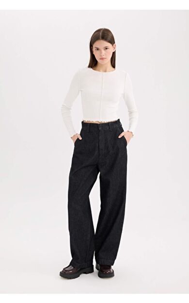 DeFacto Baggy Fit Yüksek Bel Uzun Jean Pantolon E2966AX25SPNM34
