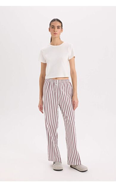 DeFacto Fall in Love Regular Fit Çizgili Poplin Pijama Alt