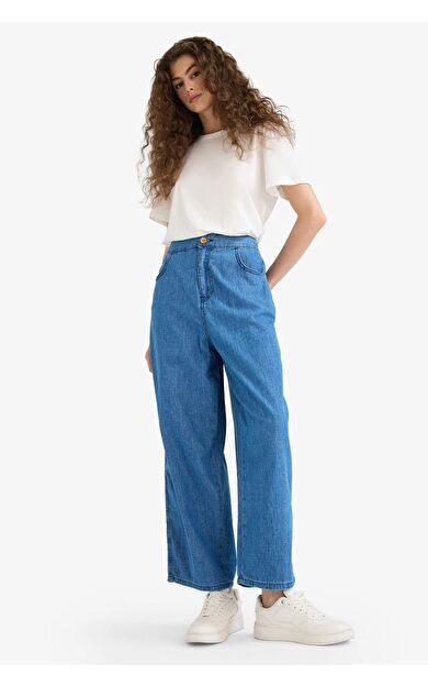 DeFacto Culotte Beli Lastikli Kısa Paça Bilek Boy Jean Pantolon