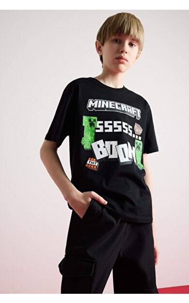DeFacto Erkek Çocuk Minecraft Bisiklet Yaka Kısa Kollu Tişört E3093A825SMBK81