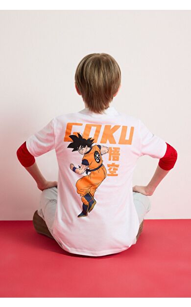 DeFacto Erkek Çocuk Dragon Ball Bisiklet Yaka Sırt Baskılı Kısa Kollu Tişört