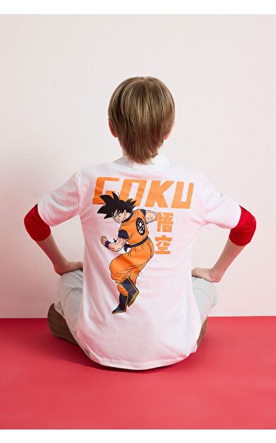 DeFacto Erkek Çocuk Dragon Ball Bisiklet Yaka Sırt Baskılı Kısa Kollu Tişört