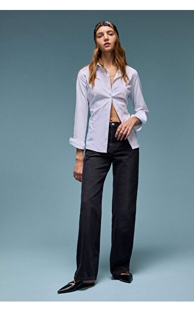 DeFacto Straight Wide Yüksek Bel Uzun Jean Yıkamalı Pantolon E3181AX25SPNM40