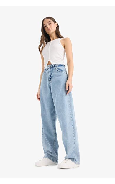 DeFacto Baggy Fit Yüksek Bel Uzun Jean Yıkamalı Pantolon E3187AX25SPNM39