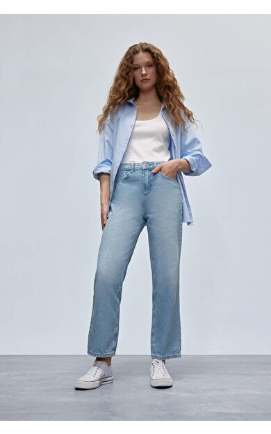 DeFacto Straight Fit Yüksek Bel Bilek Boy Jean Yıkamalı Pantolon E3191AX25SPNM39