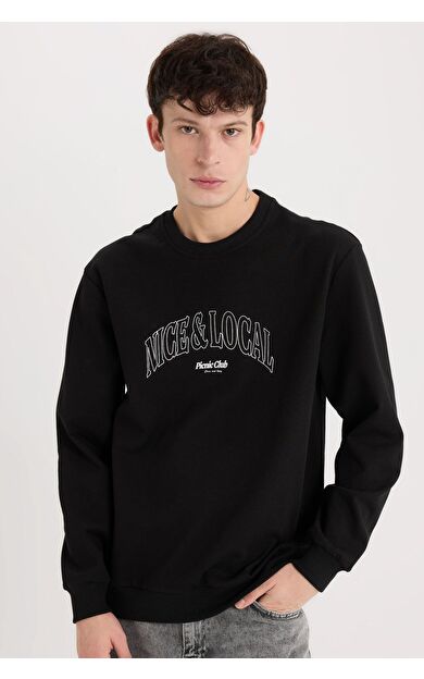 DeFacto Regular Fit Bisiklet Yaka Baskılı Sweatshirt