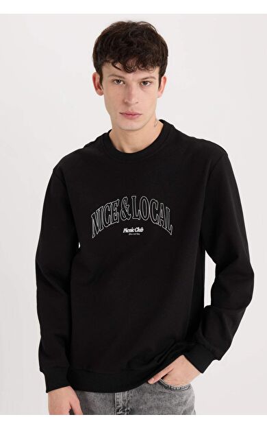 Regular Fit Bisiklet Yaka Baskılı Sweatshirt