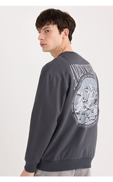 DeFacto Boxy Fit Bisiklet Yaka Baskılı Sweatshirt E3206AX24WNAR63