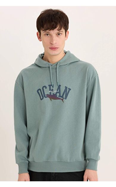 DeFacto Boxy Fit Kapüşonlu Baskılı Sweatshirt E3207AX24WNGN1175