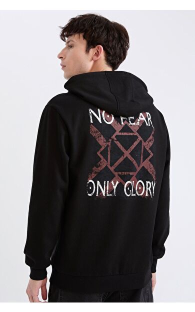 DeFacto Vikings Valhalla Regular Fit Kapüşonlu Sırt Baskılı Sweatshirt E3211AX24WNBK81