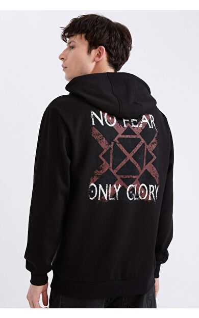 DeFacto Vikings Valhalla Regular Fit Kapüşonlu Sırt Baskılı Sweatshirt E3211AX24WNBK81