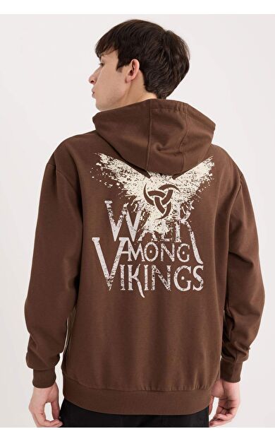 Vikings Valhalla Boxy Fit Kapüşonlu Sırt Baskılı Sweatshirt