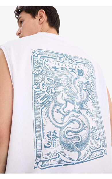 DeFacto %100 Pamuk Boxy Fit Sırt Baskılı Bisiklet Yaka Atlet E3221AX25HSWT36