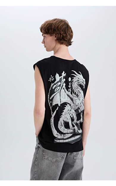 DeFacto Boxy Fit Bisiklet Yaka Sırt Baskılı Atlet