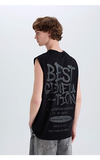 DeFacto %100 Pamuk Boxy Fit Sırt Baskılı Bisiklet Yaka Atlet E3224AX25HSBK81