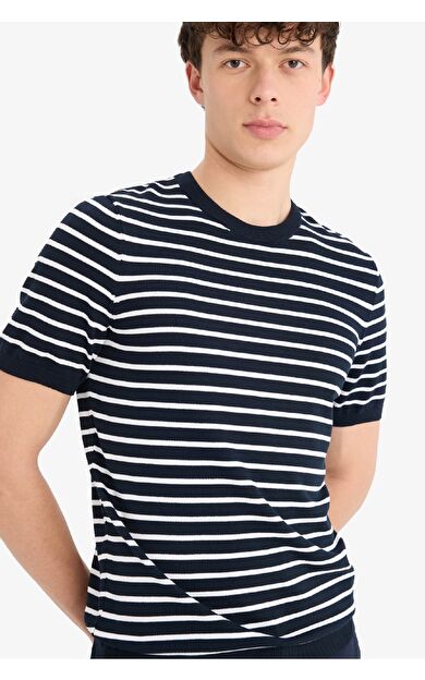 DeFacto Standart Fit Bisiklet Yaka Çizgili Triko Tişört