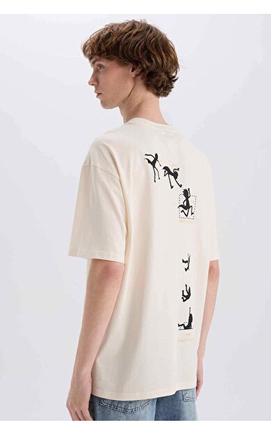 DeFacto %100 Pamuk Rick and Morty Boxy Fit Bisiklet Yaka Baskılı Kısa Kollu Tişört