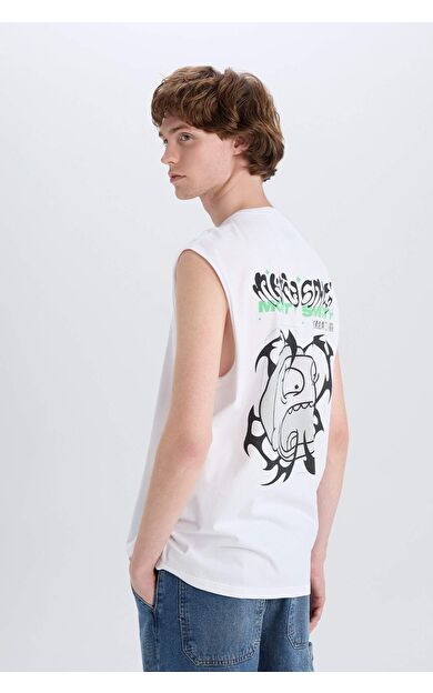 DeFacto %100 Pamuk Rick and Morty Boxy Fit Sırt Baskılı Bisiklet Yaka Atlet