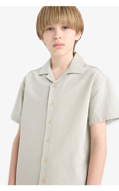 DeFacto Erkek Çocuk Oversize Geniş Kalıp Polo Yaka Müslin Kısa Kollu Gömlek E3314A825HSGN1123