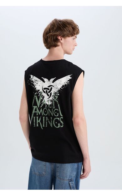 DeFacto %100 Pamuk Vikings Valhalla Boxy Fit Sırt Baskılı Bisiklet Yaka Atlet