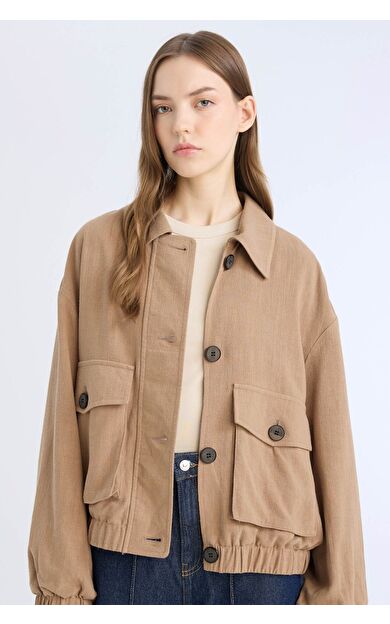 DeFacto Su Geçirmez Regular Fit Polo Yaka Pamuk Astarlı Keten Karışımlı Mont