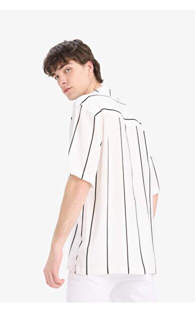 Regular Fit Apaş Yaka Çizgili Kısa Kollu Gömlek E3376AX25SMWT34