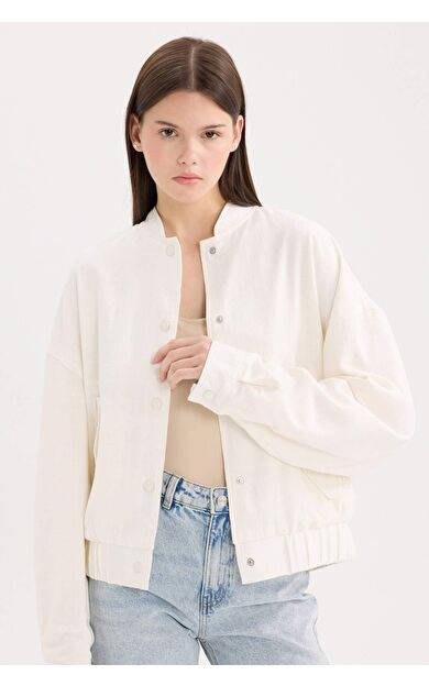 DeFacto Su Geçirmez Kolej Yaka Çıtçıtlı Pamuk Astarlı Keten Ceket Mont