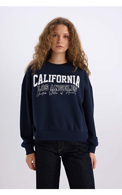 DeFacto Loose Fit Bisiklet Yaka Baskılı Kalın Kumaş Sweatshirt E3390AXNSNV44