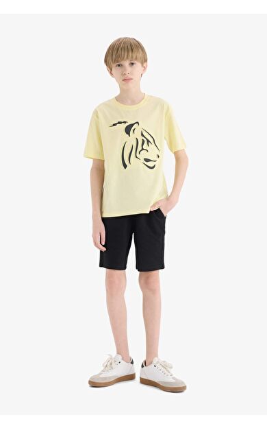 DeFacto Erkek Çocuk 2'li Takım Baskılı Kısa Kollu Tişört Beli Lastikli Şort E3403A825SMYL75